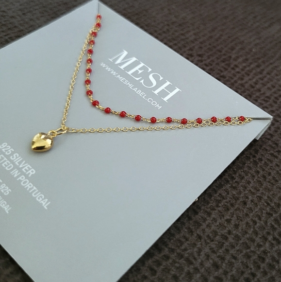 MESH Red❤️ "Splash"🌊 and Gold Heart💛 Double✌️ Necklace - Picture 14 of 16